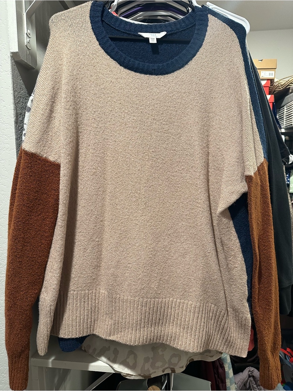 Colorblock Beige & Brown Women's Sweater - Unbranded